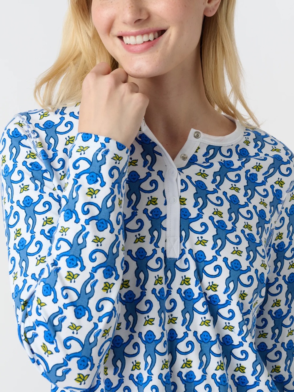 Roller Rabbit Blue Monkey Pajamas Set Long Sleeve Size L - Picture 3 of 10